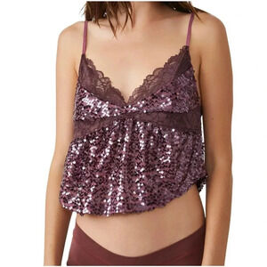 Free People Women's Size Large Right Rhythm Sequin Purple Cami Top